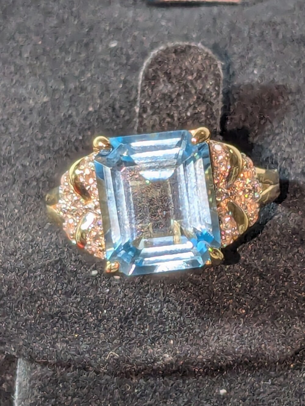 18K Gold Over SS Sky Blue Topaz White Zircon Ring Size 7